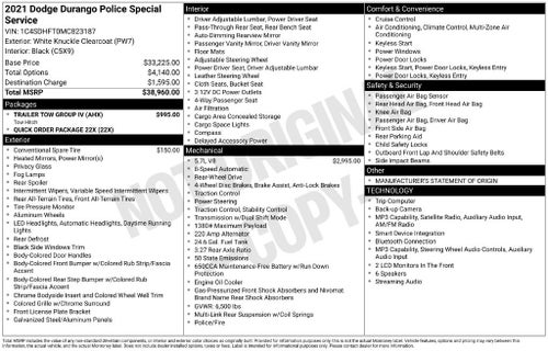 2021 Dodge Durango Special Service