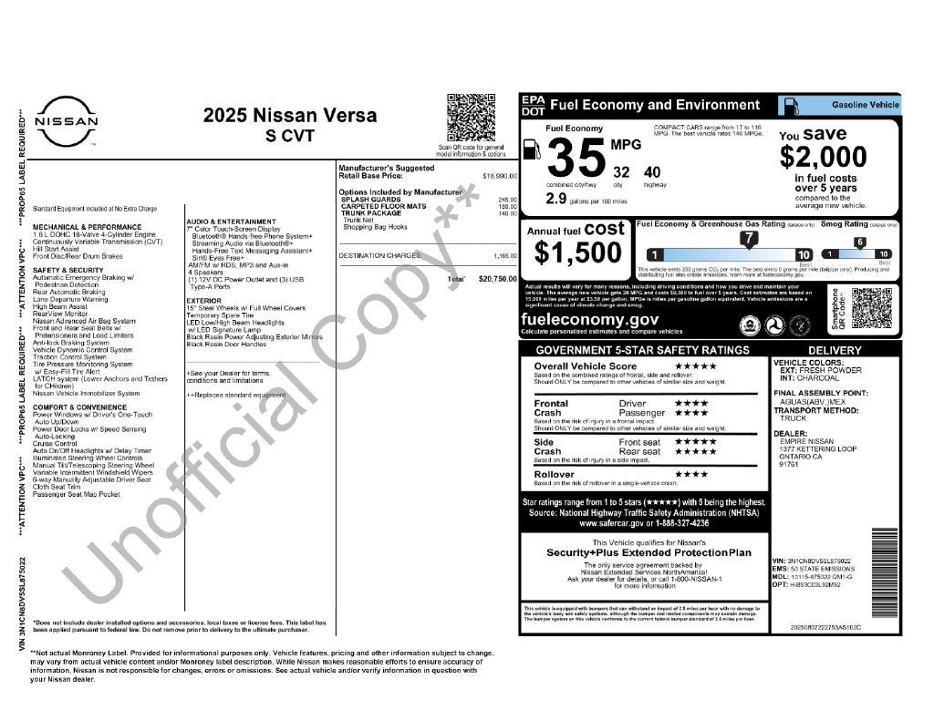 2025 Nissan Versa S