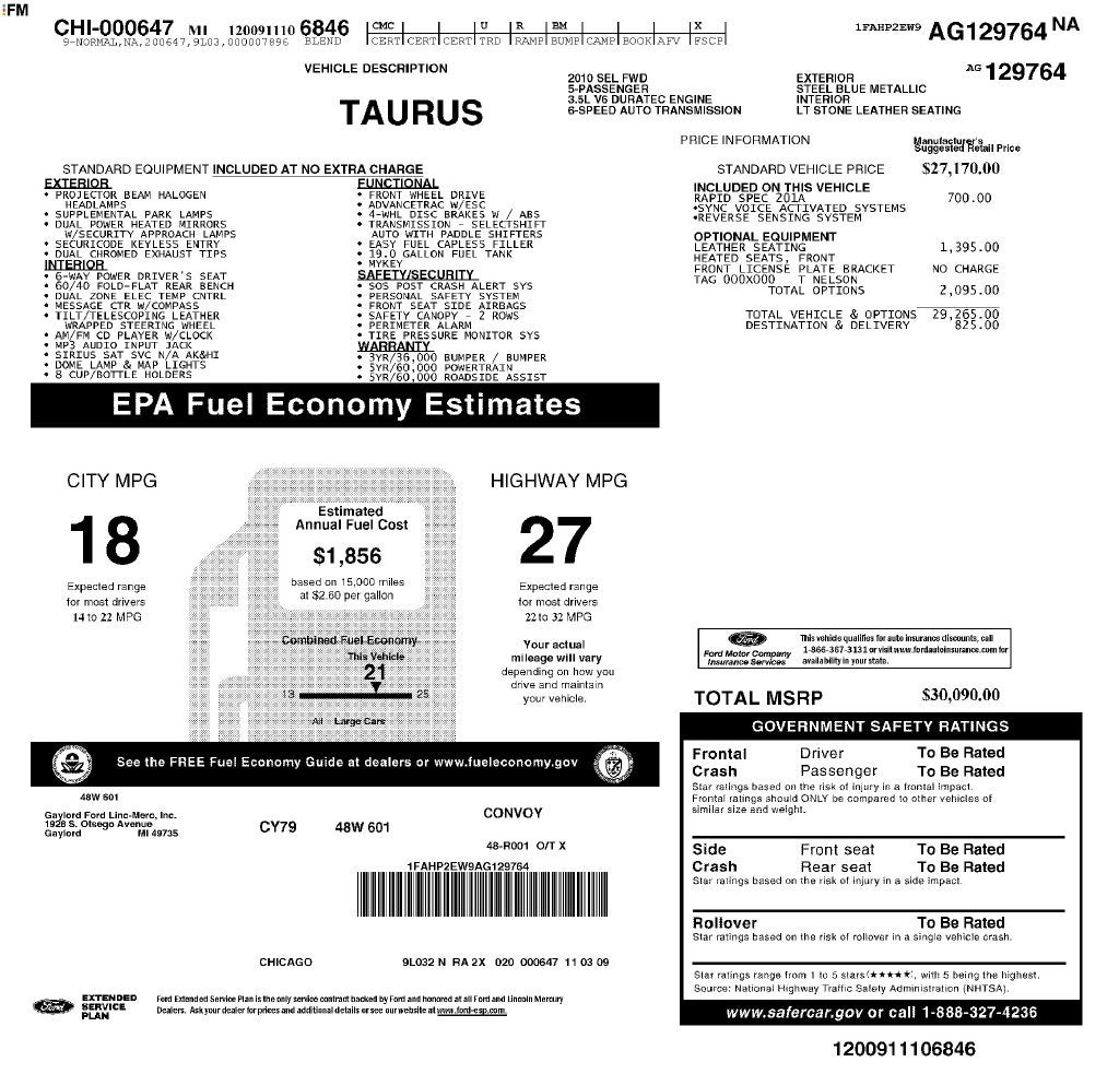 2010 Ford Taurus SEL