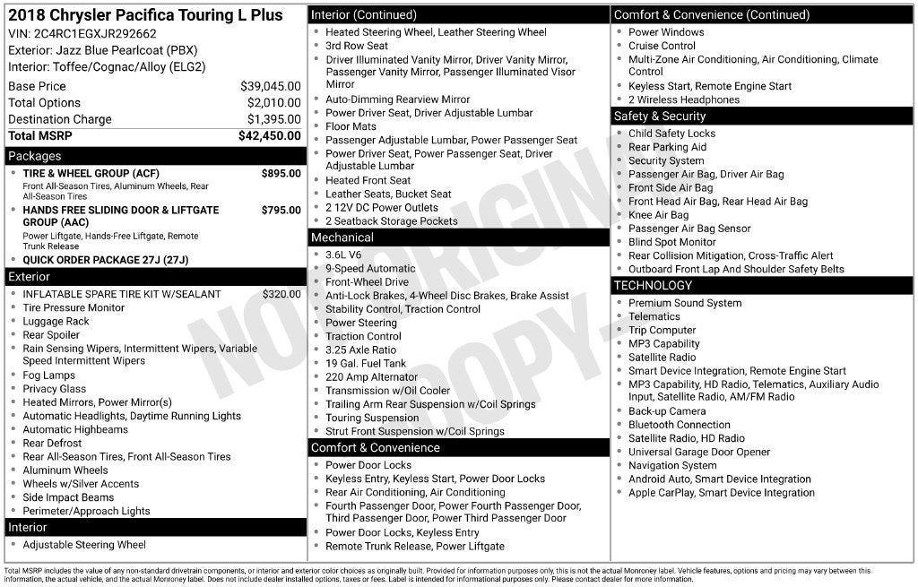 2018 Chrysler Pacifica Touring L Plus