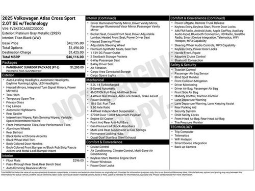 2025 Volkswagen Atlas Cross Sport 2.0T SE w/Technology
