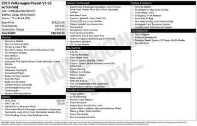 2013 Volkswagen Passat V6 SE w/Sunroof