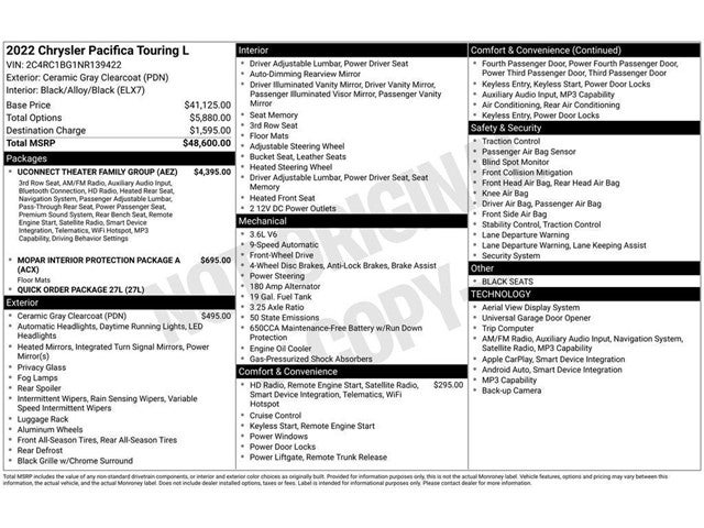 2022 Chrysler Pacifica Touring L