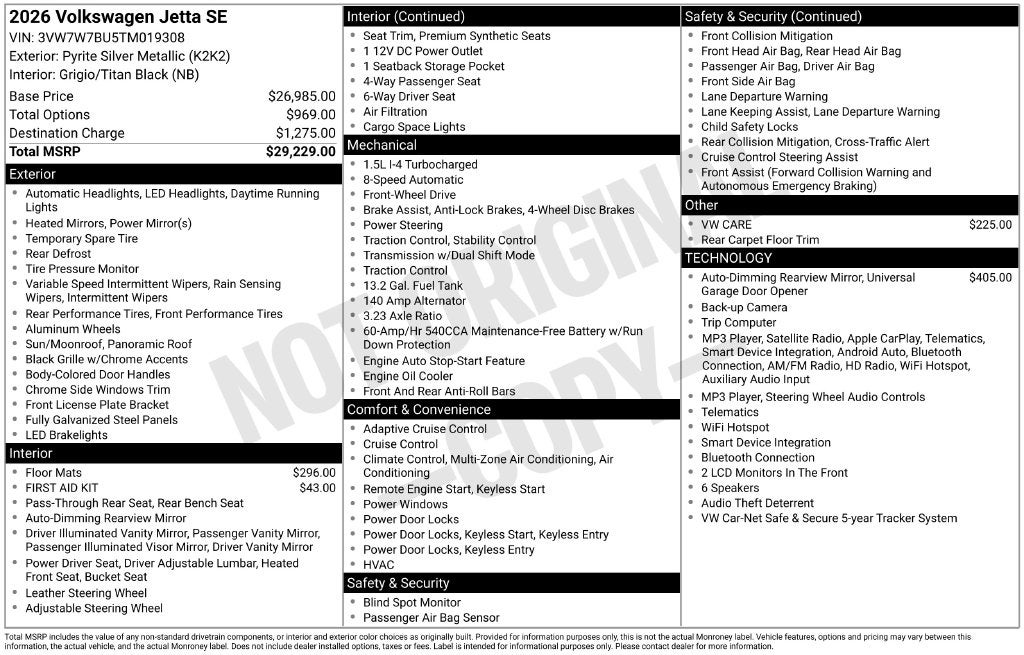 2026 Volkswagen Jetta 1.5T SE